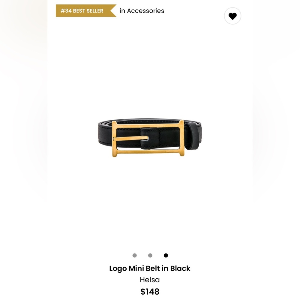 Helsa Black Logo Mini Belt with Gold Buckle